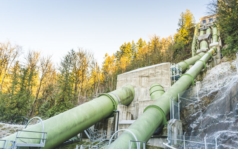 Robson Valley Power double green penstock for transfer a lot of water for generate electric.
